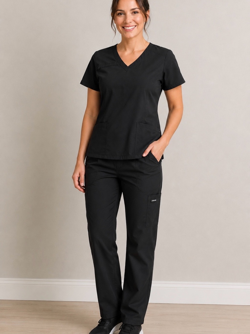 Cherokee Women’s Black Straight-Leg Scrub Set XL
